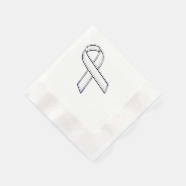 Serviettes Jetables Chrome Style White Ribbon Awareness (Coin)