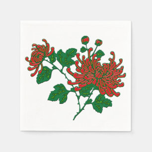 Serviettes Jetables Chrysanthèmes d'araignée chinois - rouge profond