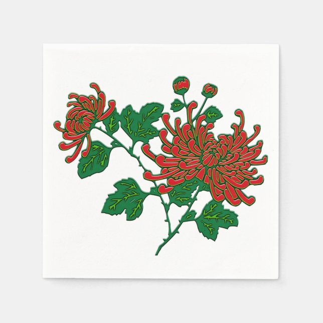 Serviettes Jetables Chrysanthèmes d'araignée chinois - rouge profond (Devant)