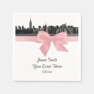 Serviettes Jetables Ciel de NYC Large en Noir et Blanc Ruban Rose Clai