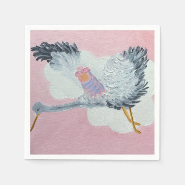 Serviettes Jetables cigogne et bébé fille Cocktail serviettes (Devant)