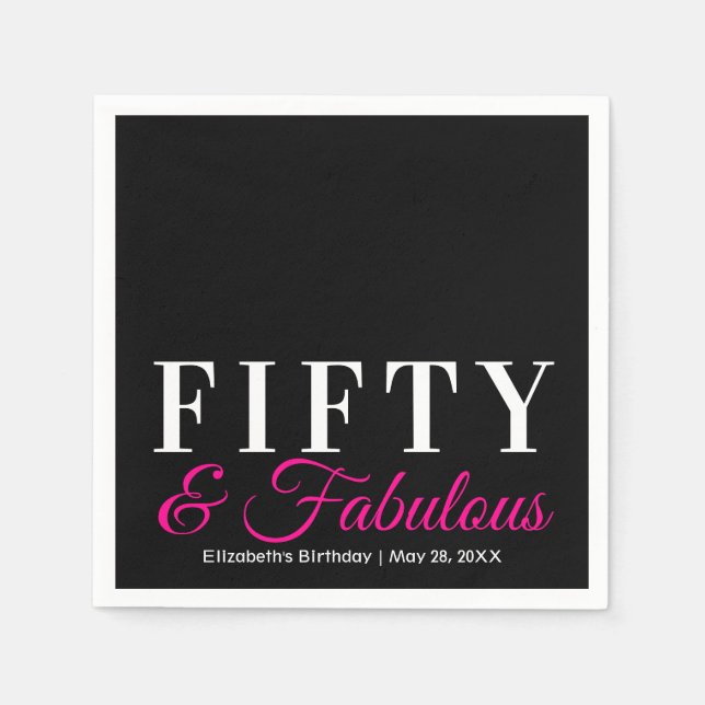 Serviettes Jetables Cinquante et fabuleux Elegant Hot Pink 50e anniver (Devant)
