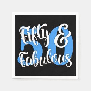 Serviettes Jetables Cinquante et typographie blanche et bleue