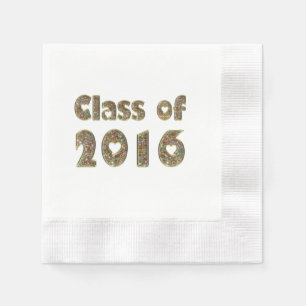 Serviettes Jetables Classe de 2016 Chic Gold Parties scintillant Coeur