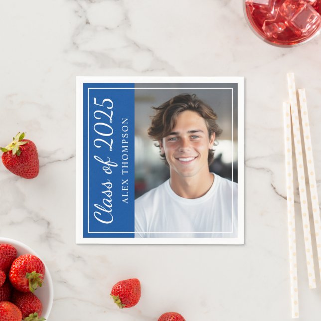 Serviettes Jetables Classe de 2025 Royal Blue Graduation Party Photo (En situation)