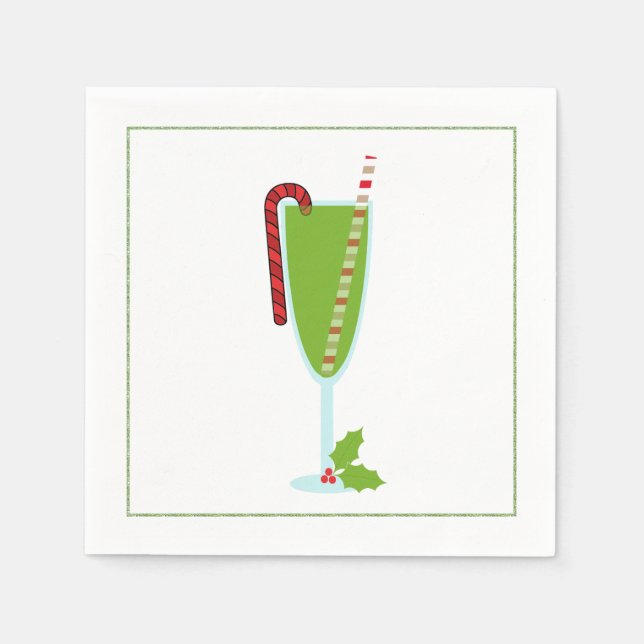 Serviettes Jetables Cocktail de Noël Napkin avec martini olive (Devant)