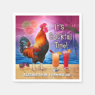 Serviettes Jetables Cocktail Party Tropical Rooster Funny Anniversaire