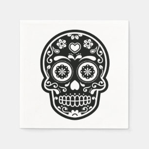 Serviettes Jetables Coeur crâne de sucre noir et blanc
