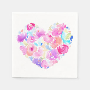 Serviettes Jetables Coeur d'aquarelle. Coeur de fleur