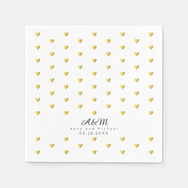 Serviettes Jetables Coeurs de faux or chic motif sur mariage blanc (Devant)
