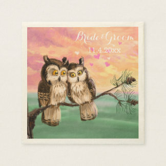 Serviettes Jetables Coeurs de hibou d'amour rose
