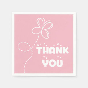 Serviettes Jetables Coeurs Et Papillons En Merci Rose Et Blanc