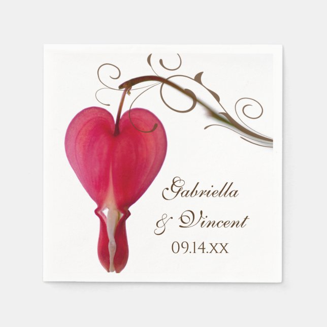 Serviettes Jetables Coeurs saignants rouges Mariage floral (Devant)