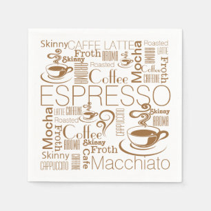 Serviettes Jetables Coffee collage motif brun blanc