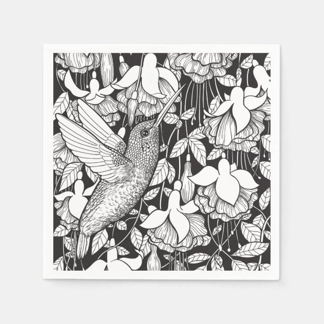 Serviettes Jetables Colibri et fuchsia (Devant)