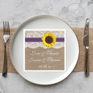 Serviettes Jetables Collection de Mariages de tournesol rustique - vio