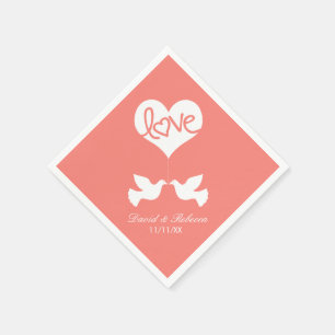 Serviettes Jetables Colombes d'amour - rose de corail