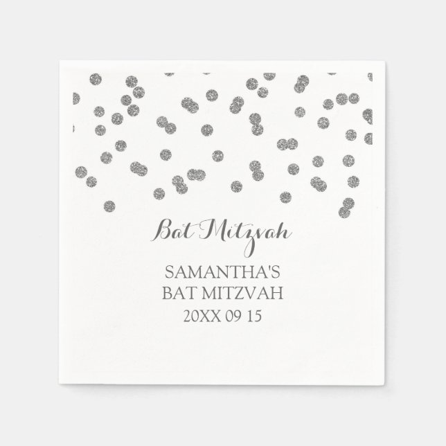 Serviettes Jetables Confetti Bat mitzvah personnalisé en argent à la m (Devant)