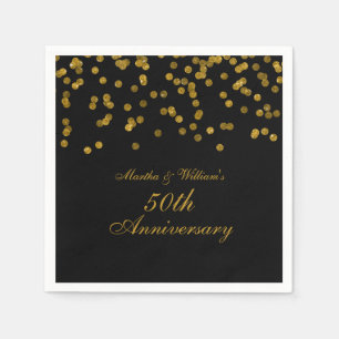 Serviettes Jetables Confetti d'or noir 50e anniversaire