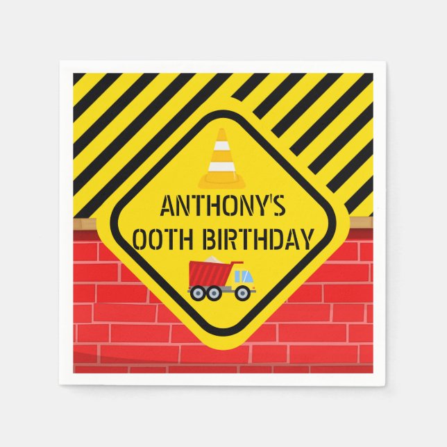 Serviettes Jetables Construction Thème Anniversaire fête personnalisée (Devant)