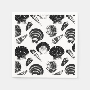 Serviettes Jetables Coquillages - noir et blanc sur un arrière - plan