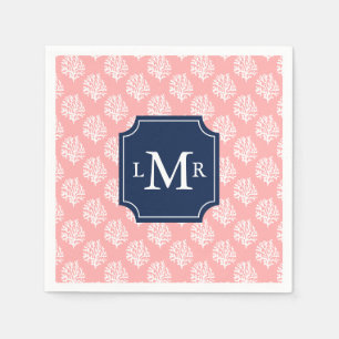Serviettes Jetables Corail mignon Motif et Monogramme bleu
