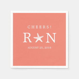 Serviettes Jetables Corail rose monogramme Starfish   MARIAGE