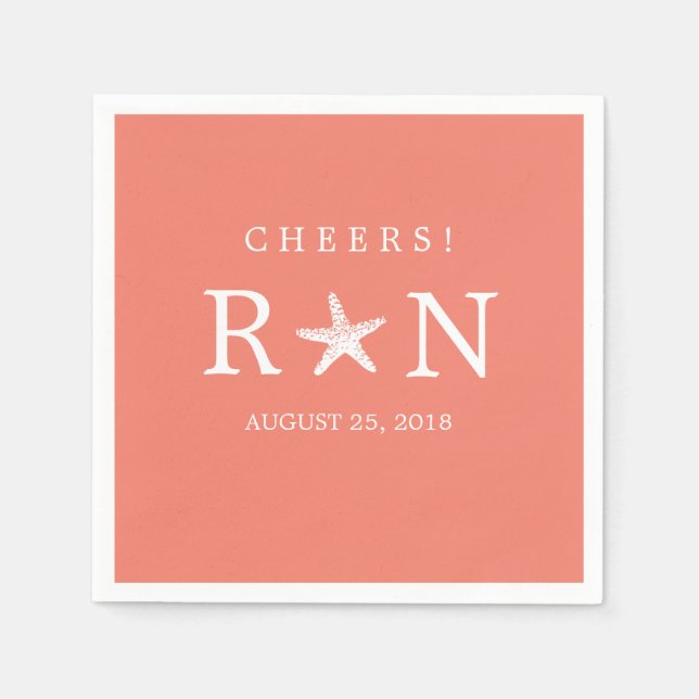 Serviettes Jetables Corail rose monogramme Starfish | MARIAGE (Devant)