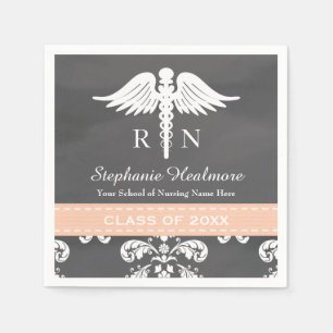 Serviettes Jetables Coral Chalkboard Caduceus Nurse Graduation