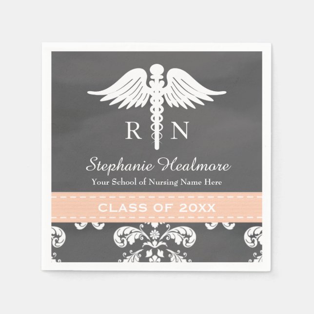 Serviettes Jetables Coral Chalkboard Caduceus Nurse Graduation (Devant)