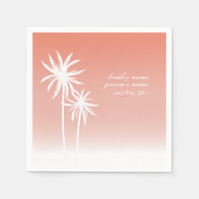 Serviettes Jetables Coral Ombré Palm Trees Beach Wedding Napkins (Devant)