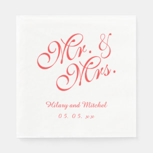 Serviettes Jetables Coral Red M. et Mme. Papier mariage