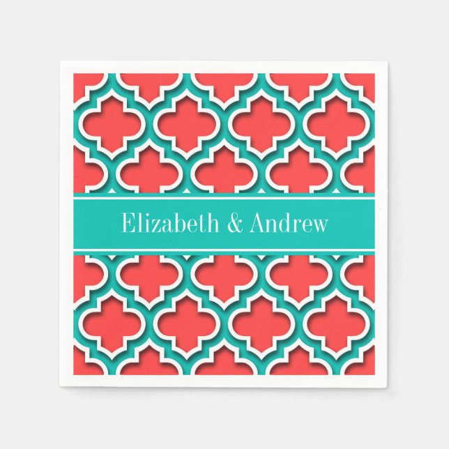 Serviettes Jetables Coral Rouge, Marocain Turquoise #5DS Nom Turquoise (Devant)