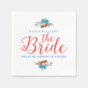 Serviettes Jetables Coral Rouge Texte Moderne - La Mariée & Fleurs Ble