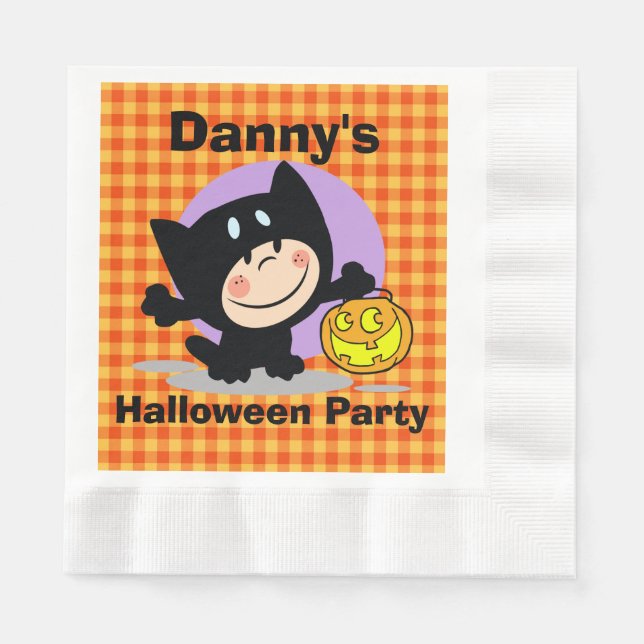 Serviettes Jetables Costume LittleBoyin avec Citrouille OrangeGingham  (Devant)