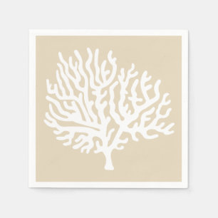 Serviettes Jetables Côtière Mer Blanche Corail & Taupe Sable