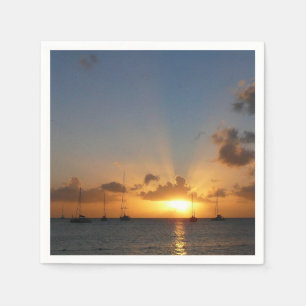 Serviettes Jetables Coucher de soleil avec voiliers Paysage tropical P