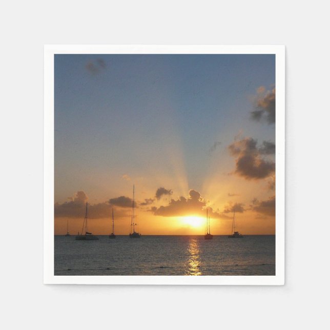 Serviettes Jetables Coucher de soleil avec voiliers Paysage tropical P (Devant)
