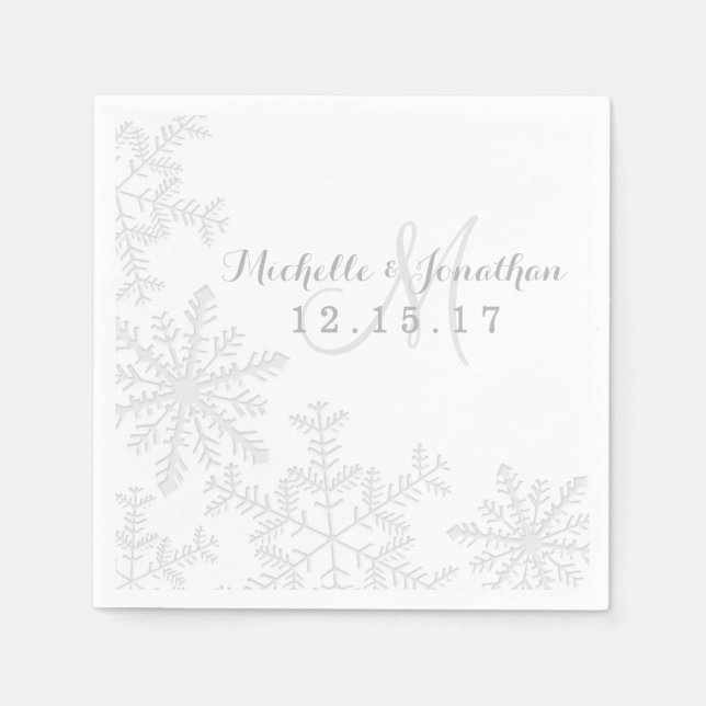 Serviettes Jetables Coupe laser Silver Snowflakes Mariage d'hiver Napk (Devant)