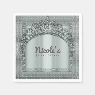 Serviettes Jetables Couronne de Tiara Argentée & Bling de Diamant Élég
