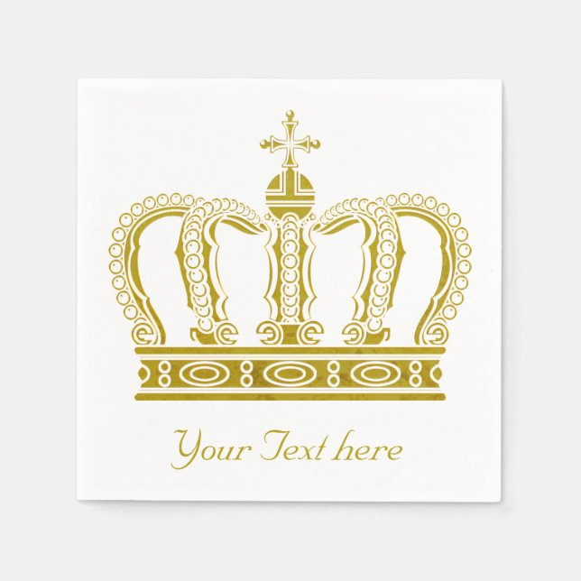 Serviettes Jetables Couronne d'or + votre texte (Devant)