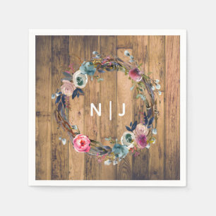 Serviettes Jetables Couronne florale en bois rustique Mariage botaniqu