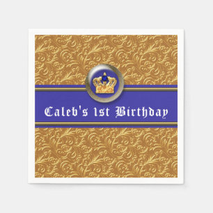 Serviettes Jetables Couronne Or et Bleu Royal Fête d'anniversaire Pers