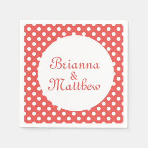 Serviettes Jetables Coutume Rouge & Blanc Polka Dot Bride & Groom
