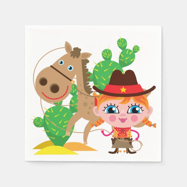 Serviettes Jetables Cowgirl et Horse (Devant)