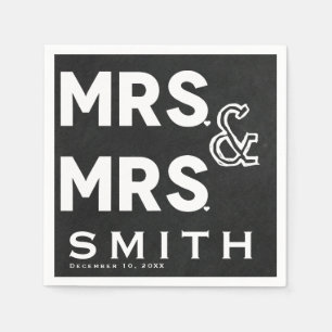 Serviettes Jetables Craie de Tableau Noir Mme et Mme Mariage Fiançaill