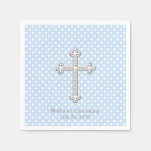 Serviettes Jetables Croix Blanche Baptême Bleu