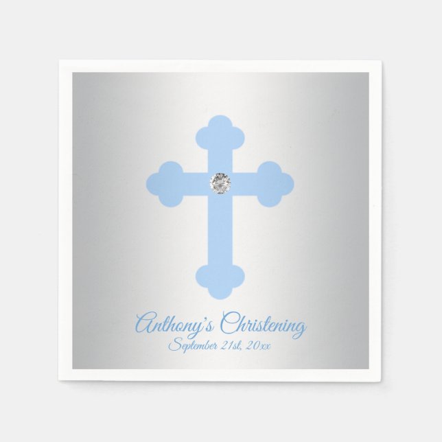 Serviettes Jetables Croix de garçon bleu Pastel personnalisé CHRISTENI (Devant)