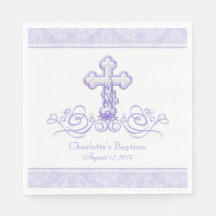 Serviettes Jetables Croix pourpre Damask Filles Baptême Communion Napk