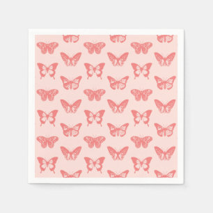 Serviettes Jetables Croquis de papillon, rose de corail
